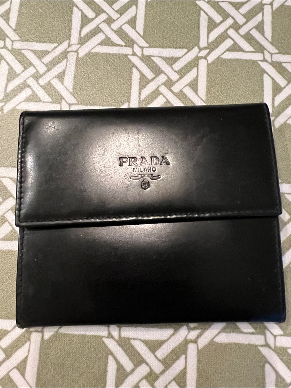 Prada Black Leather Men's Bifold Wallet with Embossed Logo